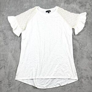 Suzanne Betro L Ivory Blouse Lace Ruffle Bell Sleeve Feminine Top‎ NWOT